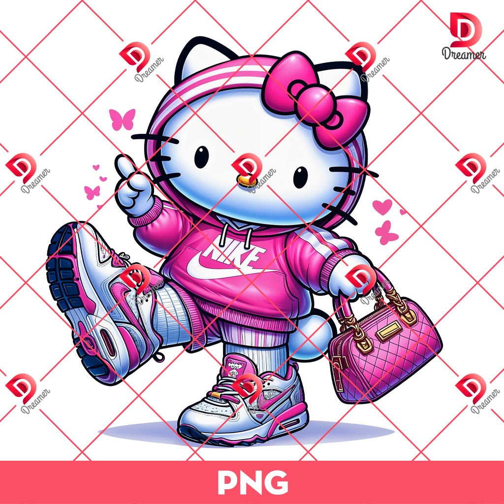 Hello Kitty Wearing Pink Nike Uniforms PNG, Cartoon Pink Hello Kitty PNG, Kitty Nike Fashion PNG