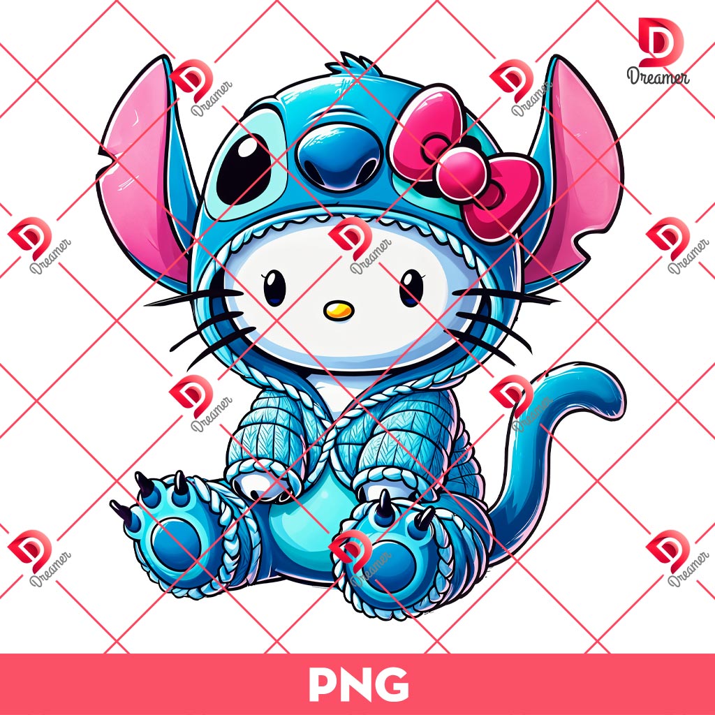 Hello Kitty Wearing Stitch Costume PNG, Hello Kitty Stitch PNG