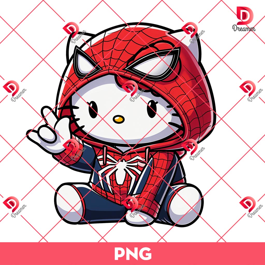 Hello Spiderman PNG, Hello Kitty Wearing Spiderman Costume PNG, Superhero Hello Kitty PNG