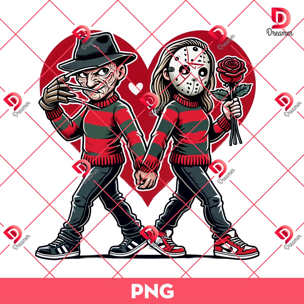 Horror Couple Valentines Day PNG, Freddy And Jason Voorhees Valentine PNG