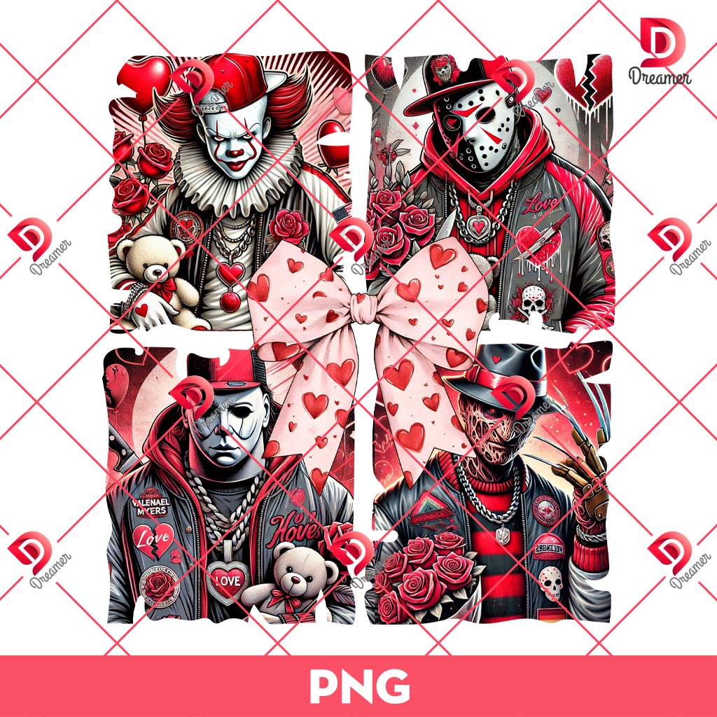 Horror Friends Happy Valentines Day PNG, Horror Killers Valentine PNG