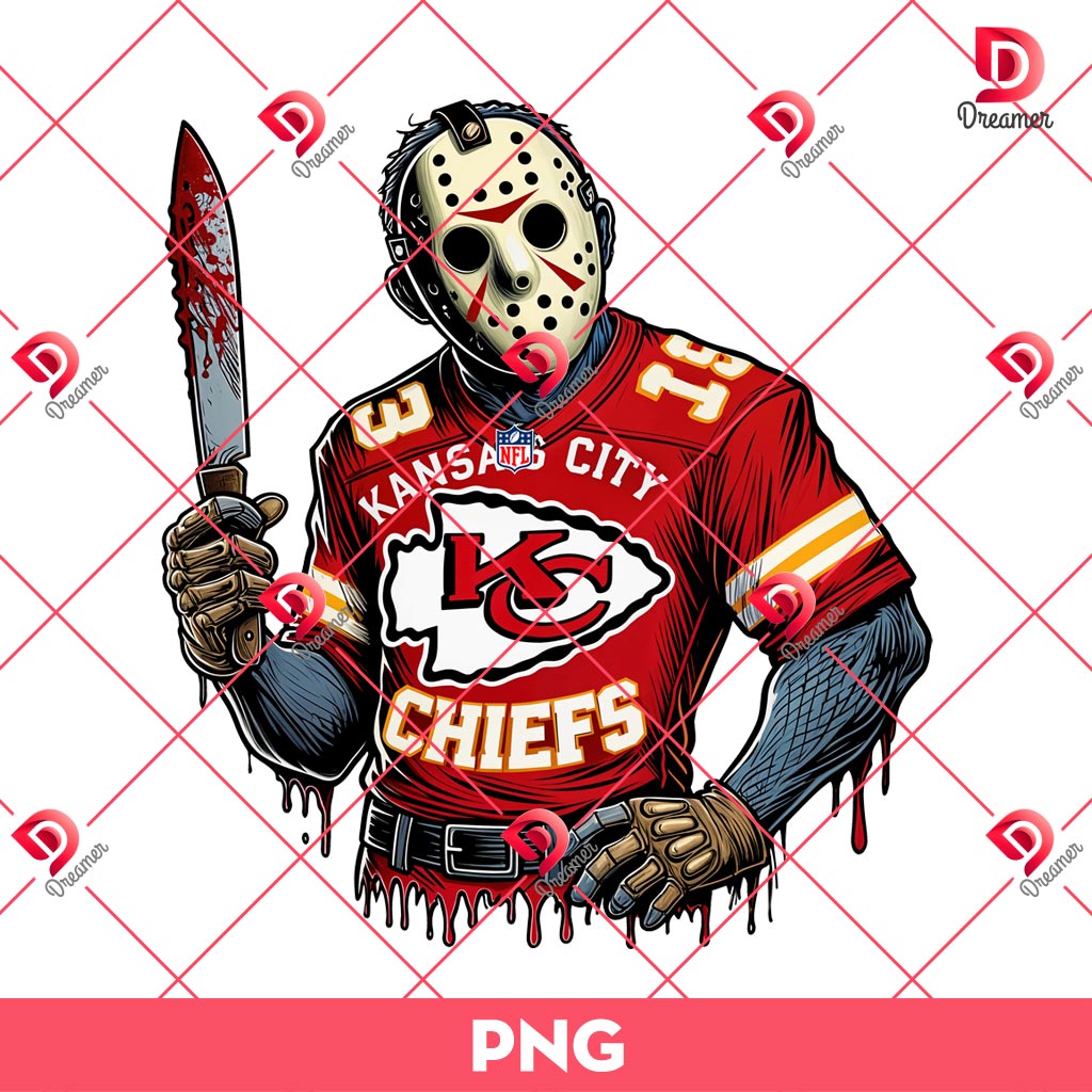 Horror Killer Jason KC Chiefs Football PNG, Horror Character NFL Football PNG, Kansas City Chiefs Jason Voorhees PNG