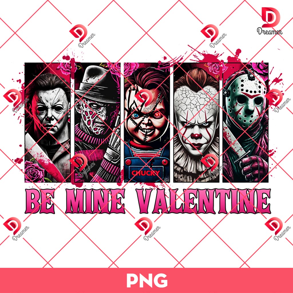 Horror Killers Be Mine Valentine PNG, Scary Movie Characters Valentines Day PNG
