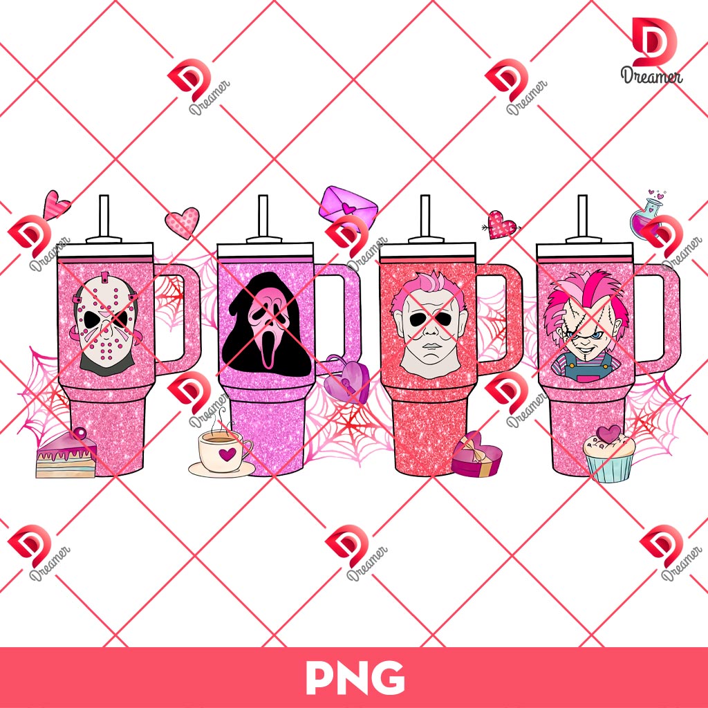 Horror Killers Valentine Cups PNG, Scary Movie Valentines Day PNG