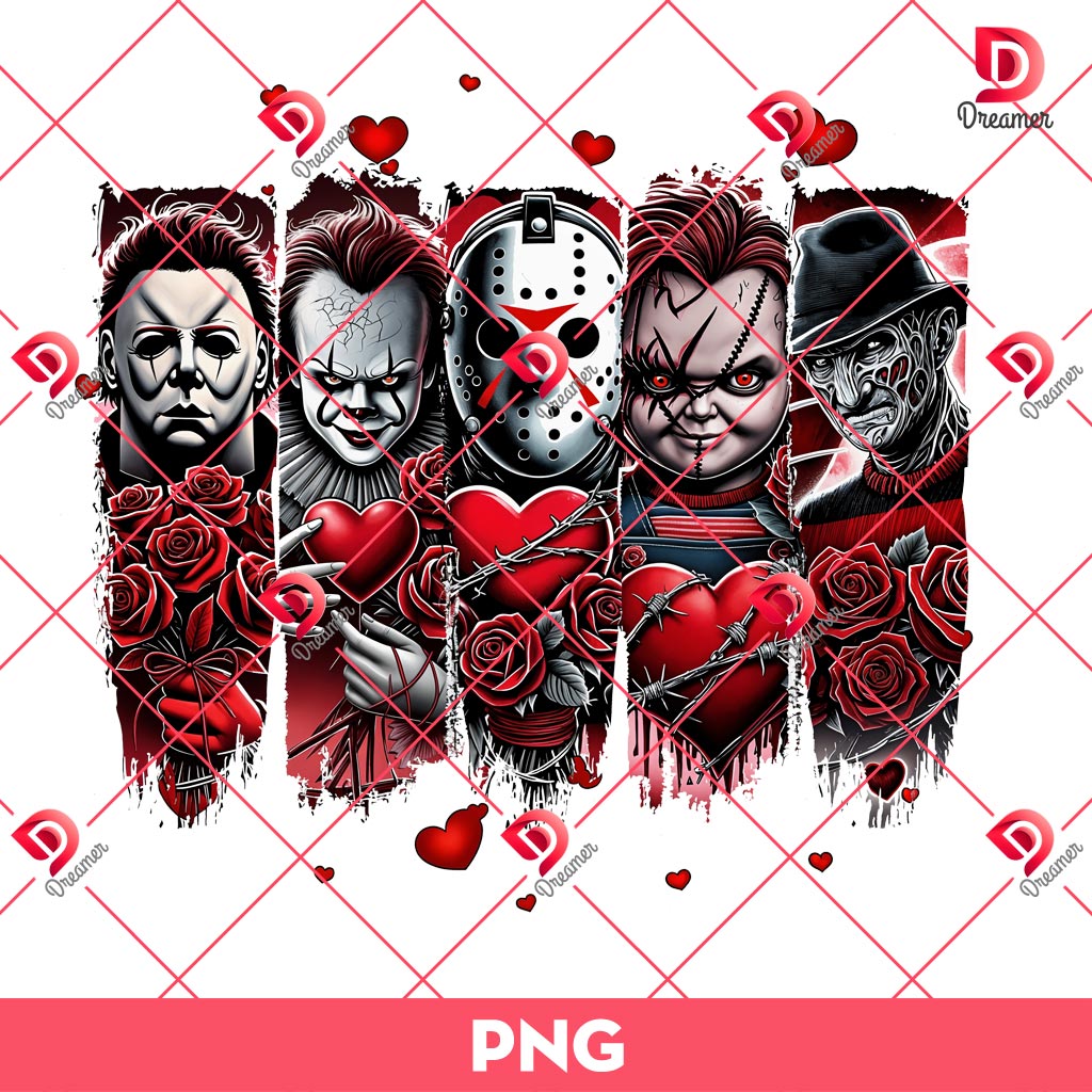 Horror Killers Valentines Day PNG, Horror Valentine Movie Characters PNG