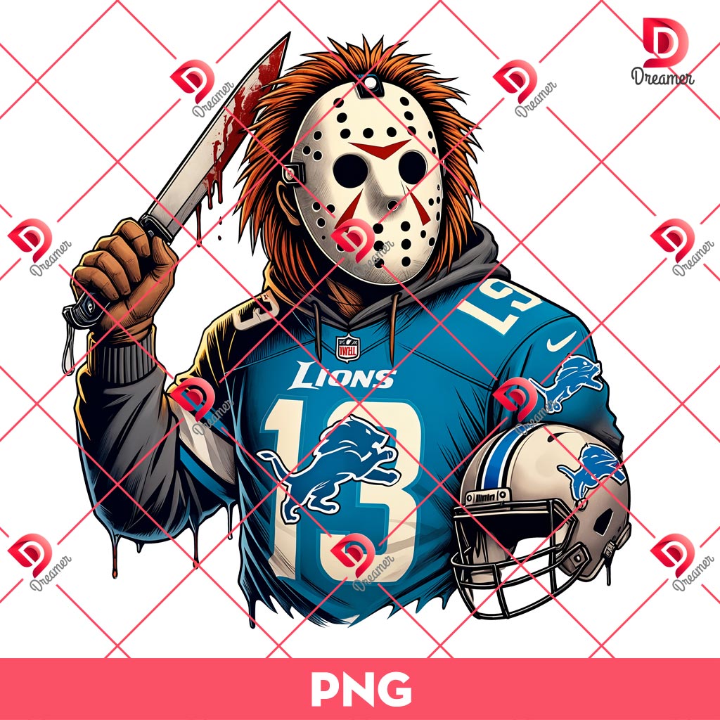 Jason Voorhees Detroit Lions Player PNG, Horror Killer NFL Football Lions Team PNG