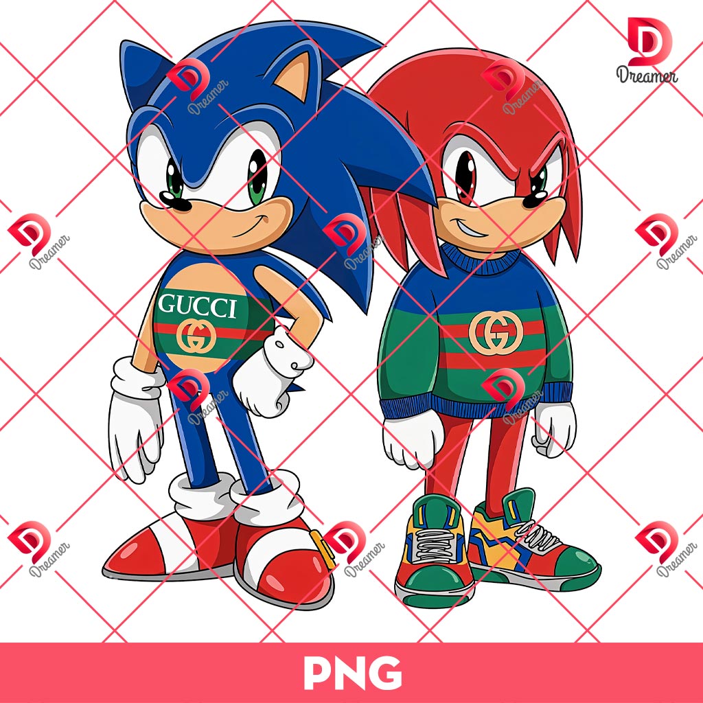 Knuckles Sonic wearing Gucci Uniforms PNG, Sonic and Knuckles Gucci Fashion Outfits PNG