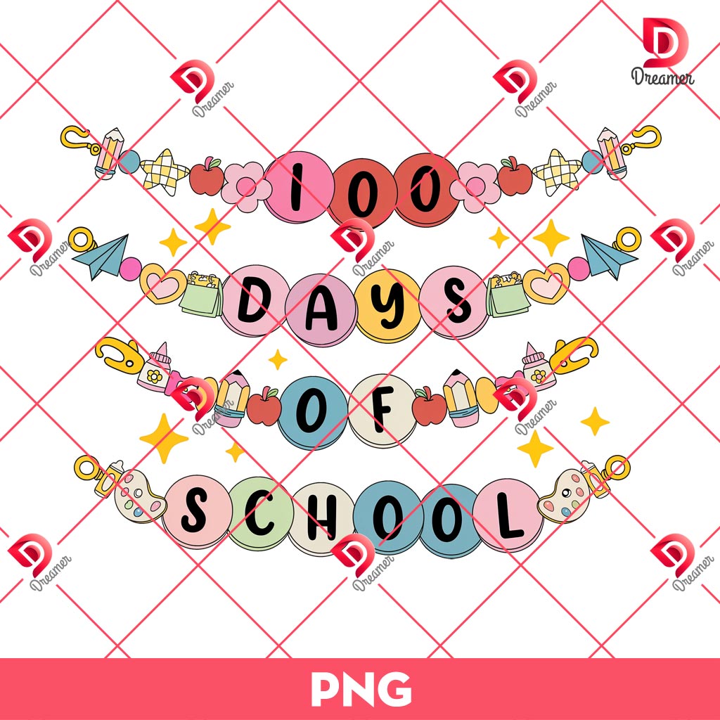 Little Girl 100 Days Of School Bracelet PNG, Retro 100 Days Of School PNG
