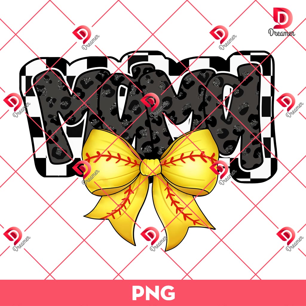 Mama Softball Coquette Bow PNG, Mama Checkered Softball Coquette PNG