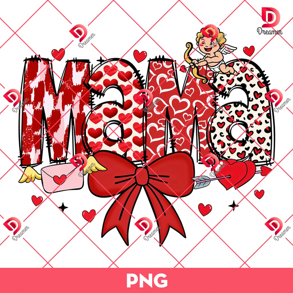 Mama Valentine Coquette Bow PNG, Happy Valentines Day Mama PNG