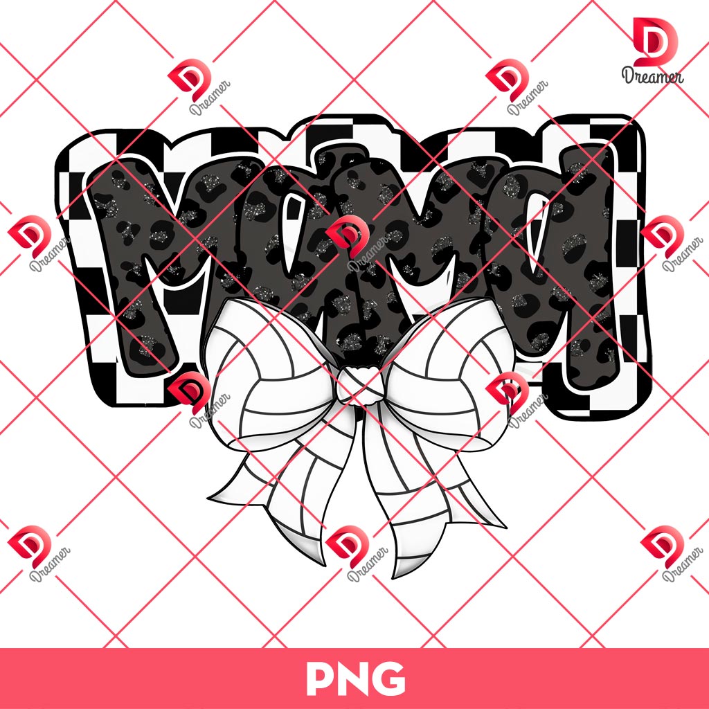 Mama Volleyball Coquette Bow PNG, Mama Checkered Volleyball Sport Coquette PNG