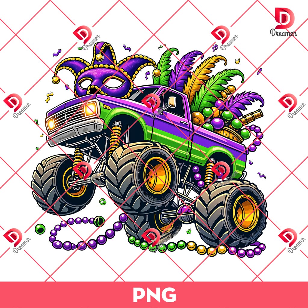 Mardi Gras Monster Truck PNG, Mardi Beads Louisiana Festival PNG