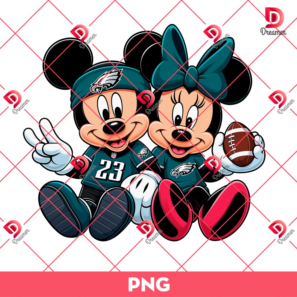 Mickey And Minnie Philadelphia Eagles Football PNG, Disney NFL Football Eagles Team PNG