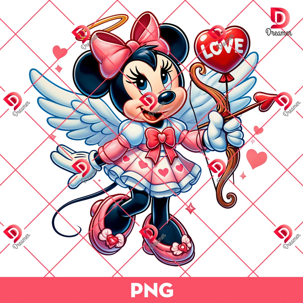 Minnie Mouse Cupid Angel PNG, Disney Minnie Valentine PNG, Valentine's Day PNG