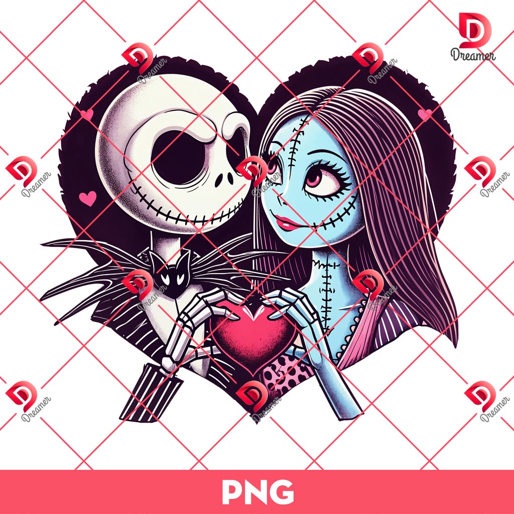 Nightmare Before Valentine PNG, Nightmare Couple Love PNG, Jack Sally Valentine PNG