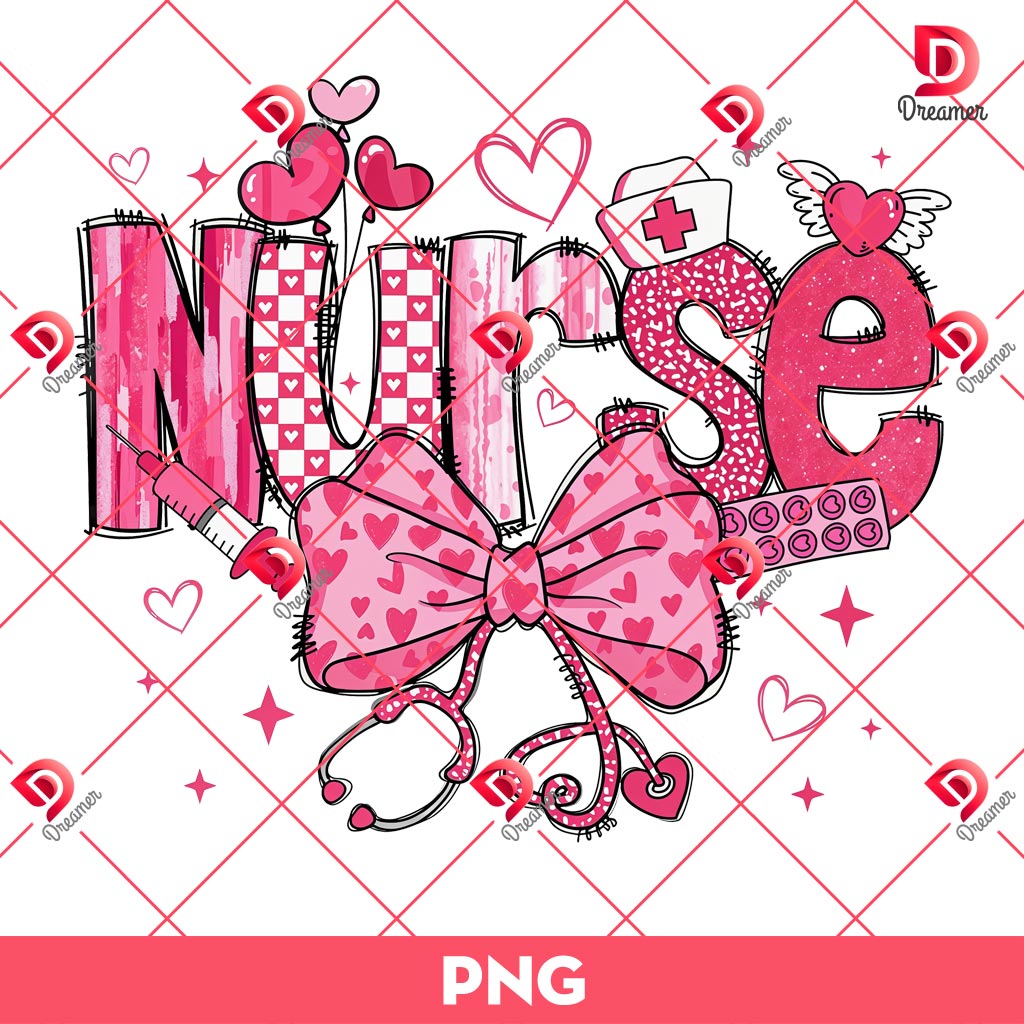 Nurse Valentines Day PNG, Happy Valentine Nurse PNG, Coquette Bow Valentines Nurse PNG