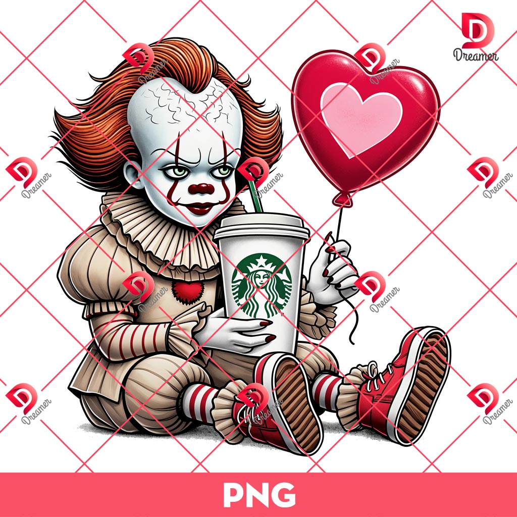 Pennywise Valentines Day PNG, Horror Killer Drinks Coffee PNG