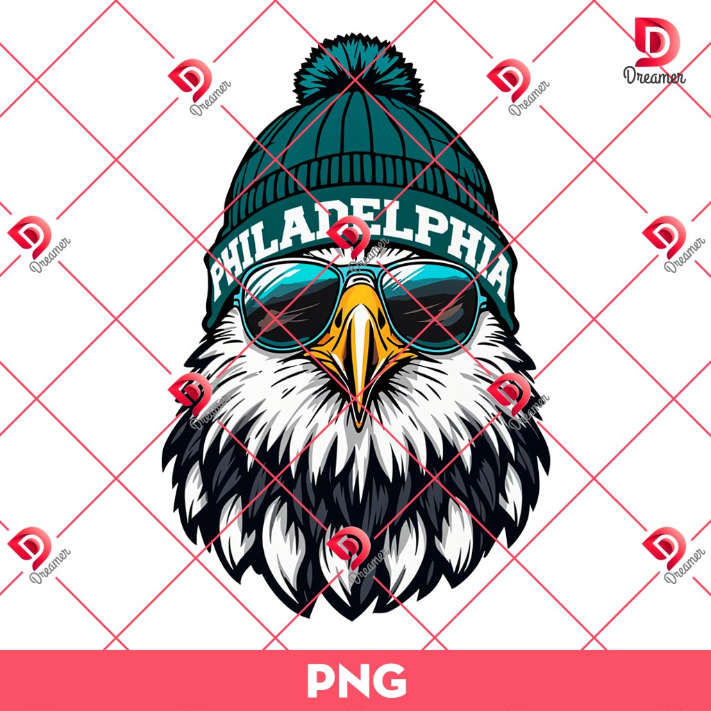 Philadelphia Football Eagles Head Beanie PNG, Vintage Sports Fan Apparel PNG, Philadelphia Game Day Football PNG