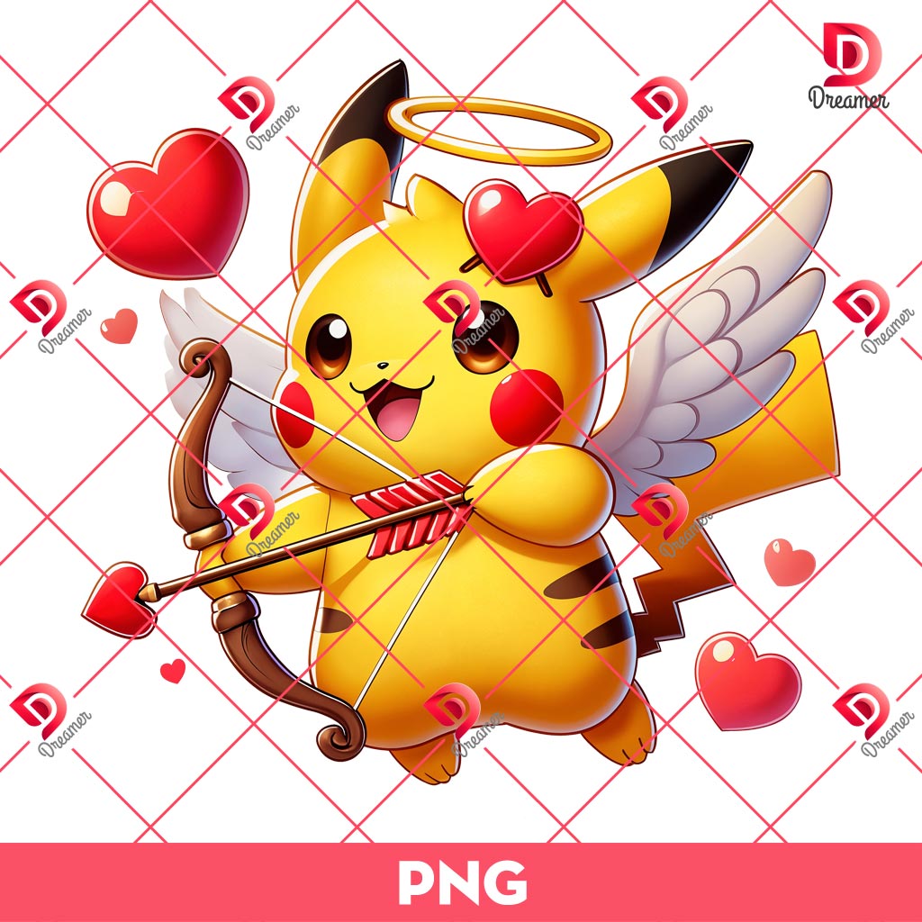 Pikachu Cupid PNG, Pikachu Love Angel PNG, Pokemon Pikachu Valentine's Day PNG
