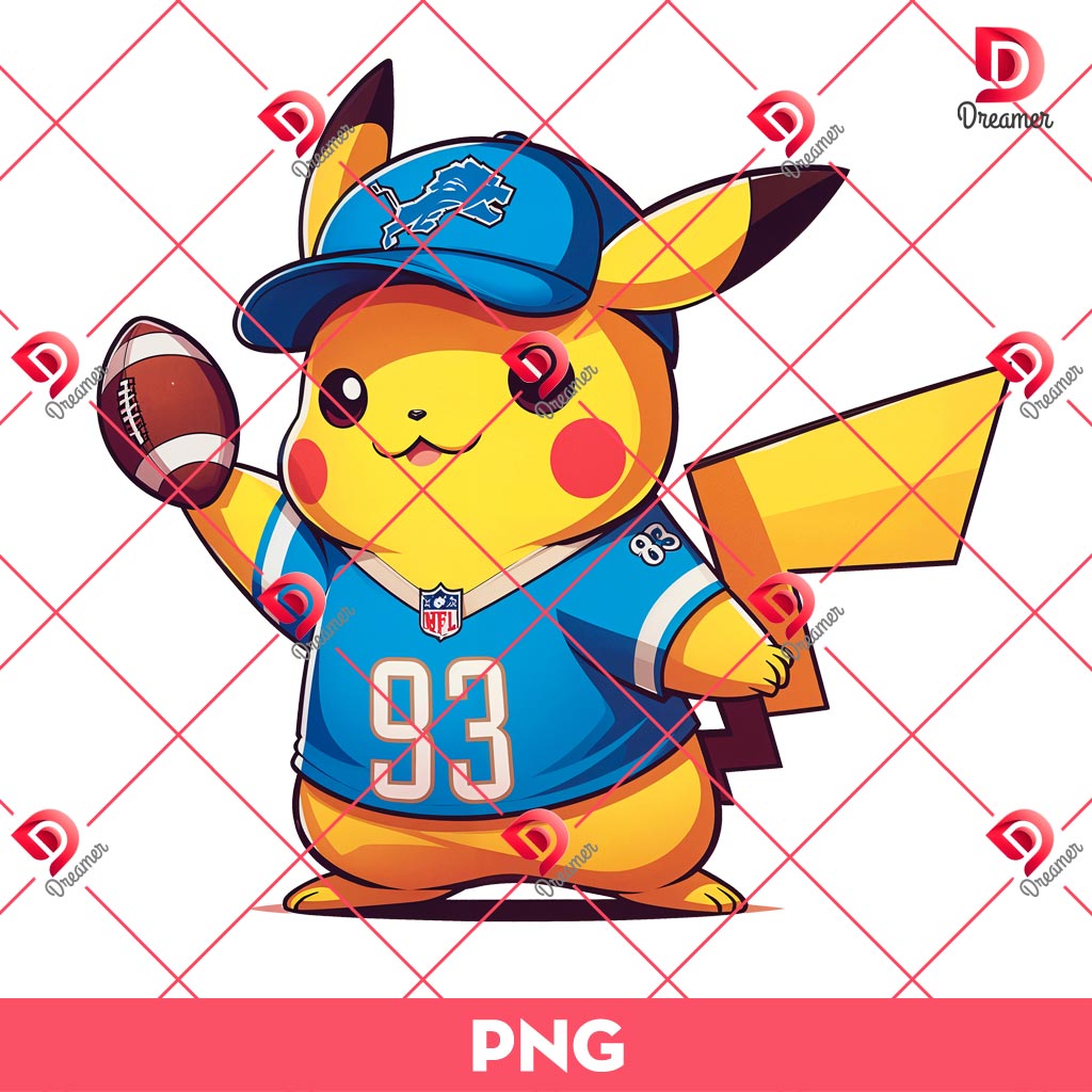 Pikachu Detroit Lions Player PNG, Pokemon Pikachu NFL Football Lions Team PNG