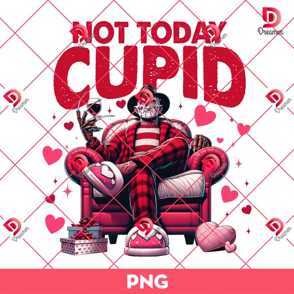 Retro Not Today Cupid Freddy PNG, Horror Friends Valentine PNG, Horror Killers Valentines Day PNG