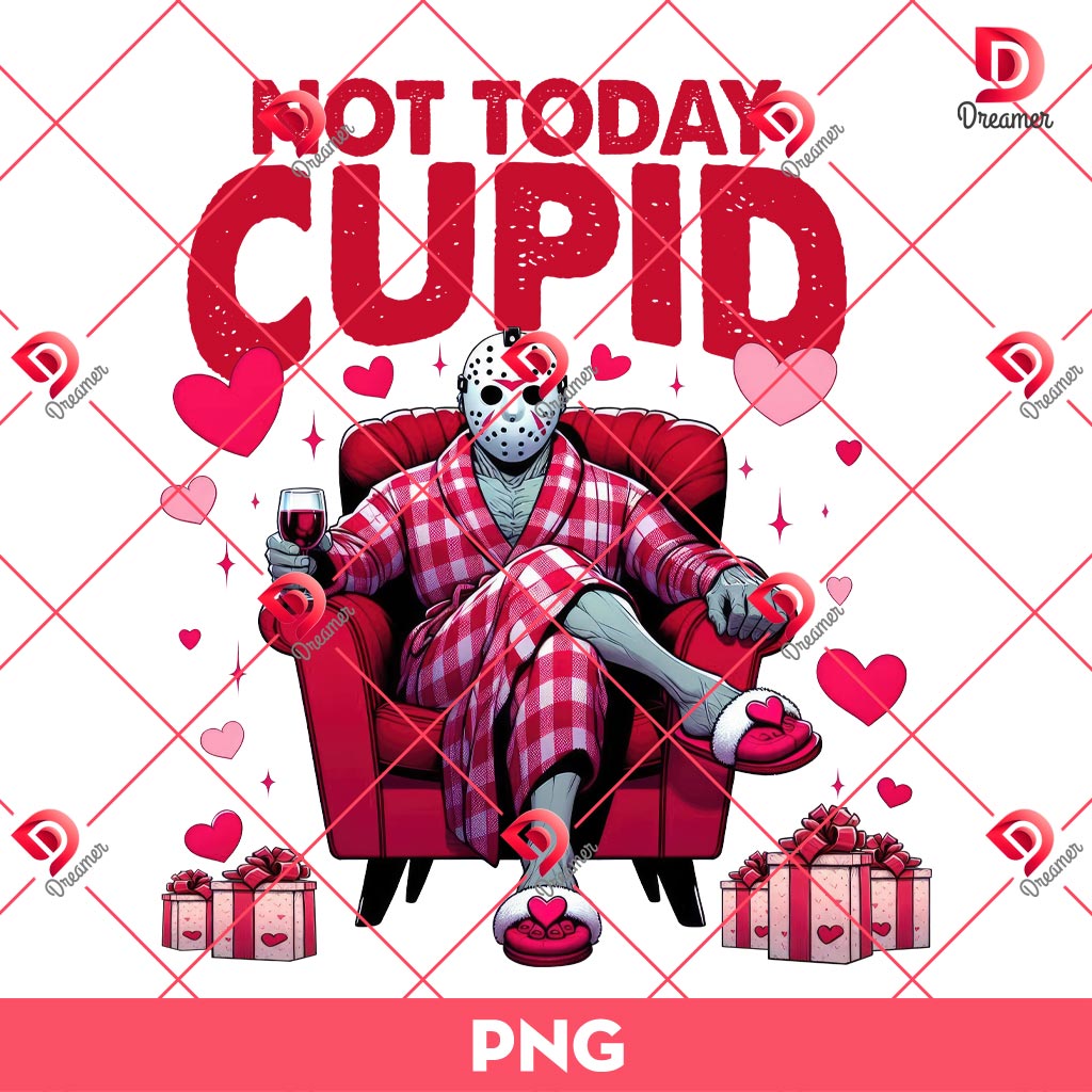 Retro Not Today Cupid Jason Voorhees PNG, Horror Friends Valentine PNG, Horror Killers Valentines Day PNG