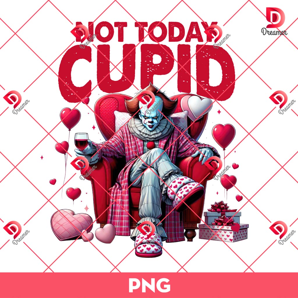 Retro Not Today Cupid Pennywise PNG, Horror Friends Valentine PNG, Horror Killers Valentines Day PNG