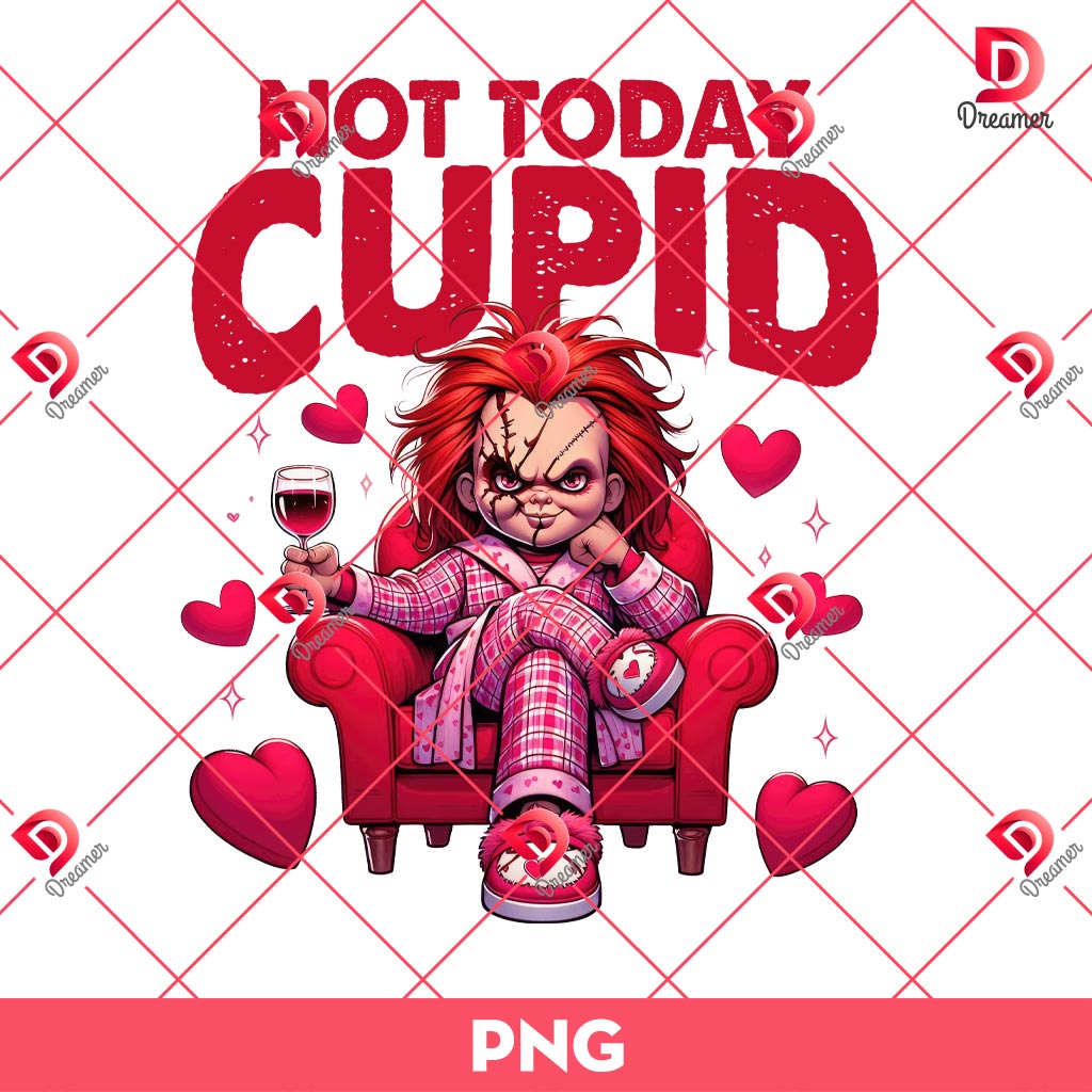 Retro Not Today Cupid Chucky PNG, Horror Friends Valentine PNG, Horror Killers Valentines Day PNG