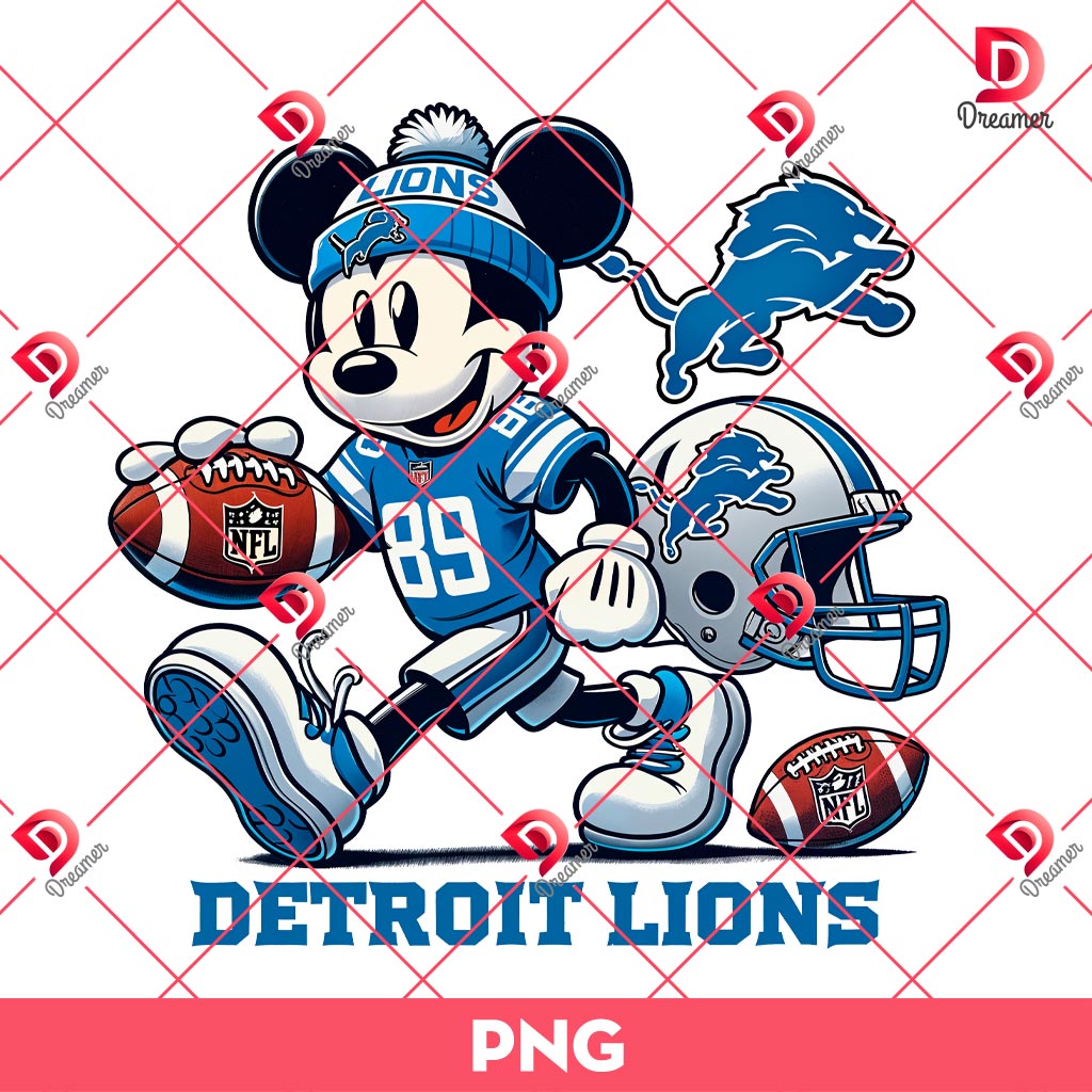 Retro Mickey Mouse Detroit Lions PNG, Disney NFL Sport Lions PNG