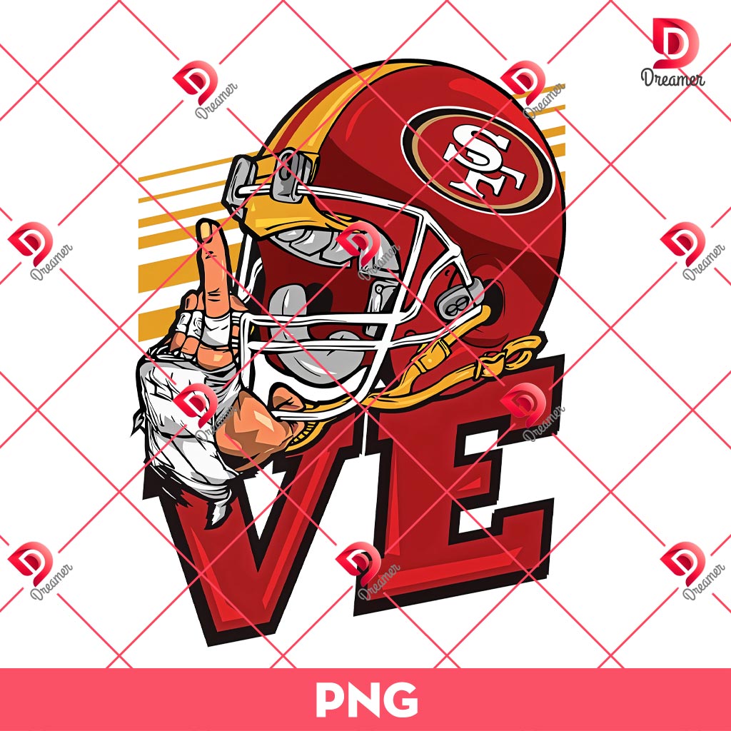 San Francisco 49ers Football Helmet Love PNG, NFL Football 49ers Valentines Day PNG