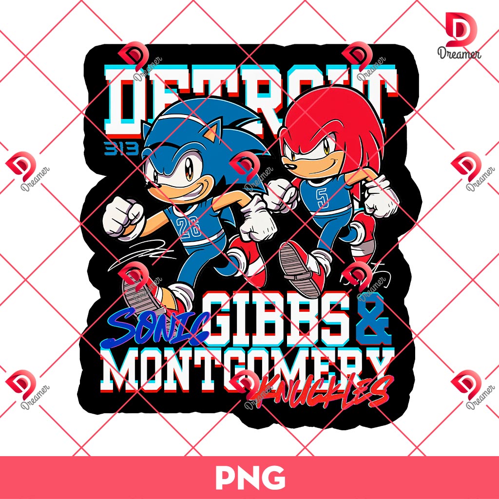 Sonic And Knuckles Detroit Lions PNG, Gibbs and Montgomery PNG, Detroit Football Sonic PNG