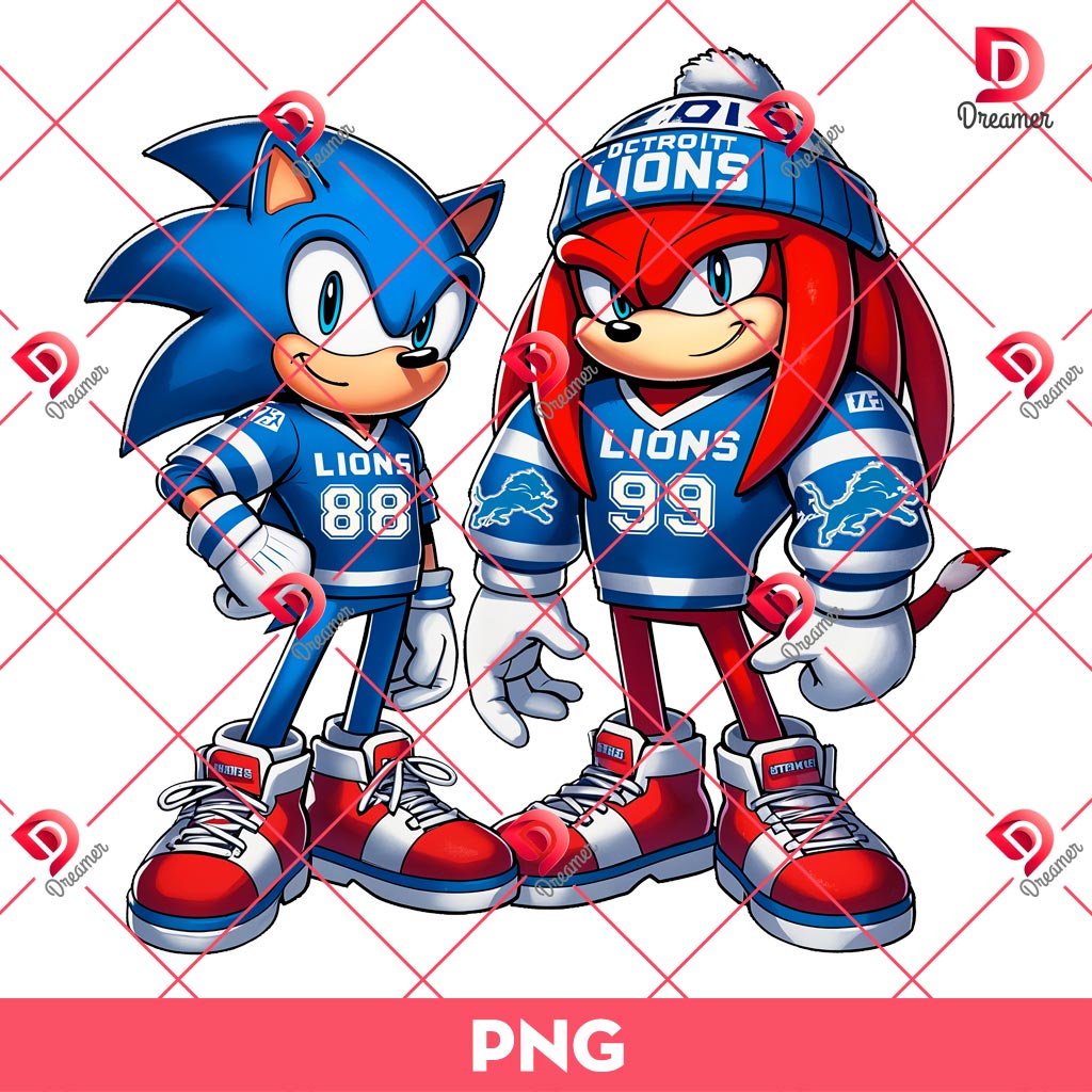 Sonic And Knuckles Detroit Lions Players PNG, NFL Lions Football Sonic Player PNG