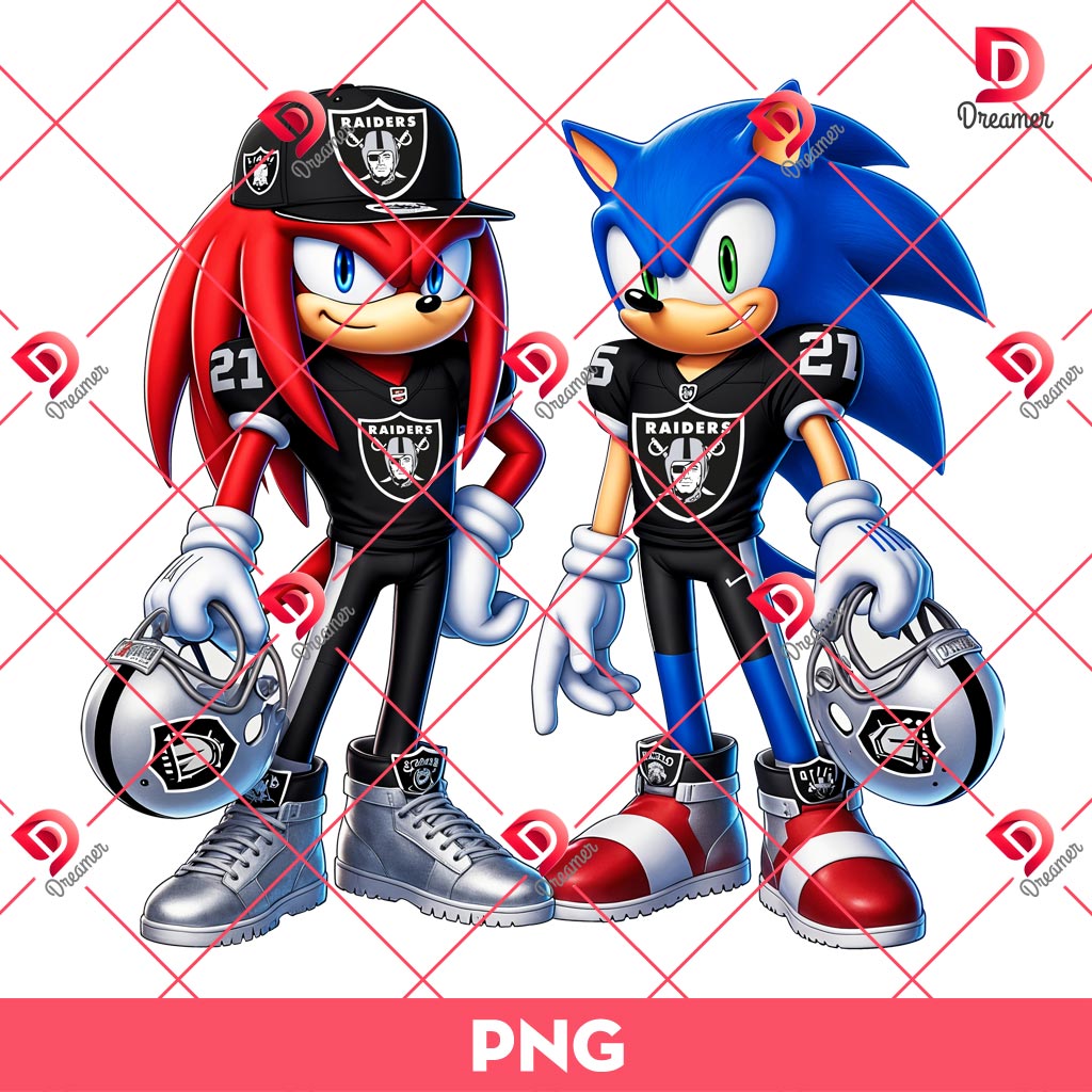 Sonic And Knuckles Las Vegas Raiders PNG, Sonic NFL Football Raiders Team PNG