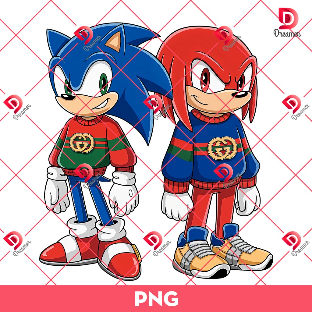 Sonic And Knuckles Wearing Gucci Fashion PNG, Knuckles And Sonic Gucci PNG