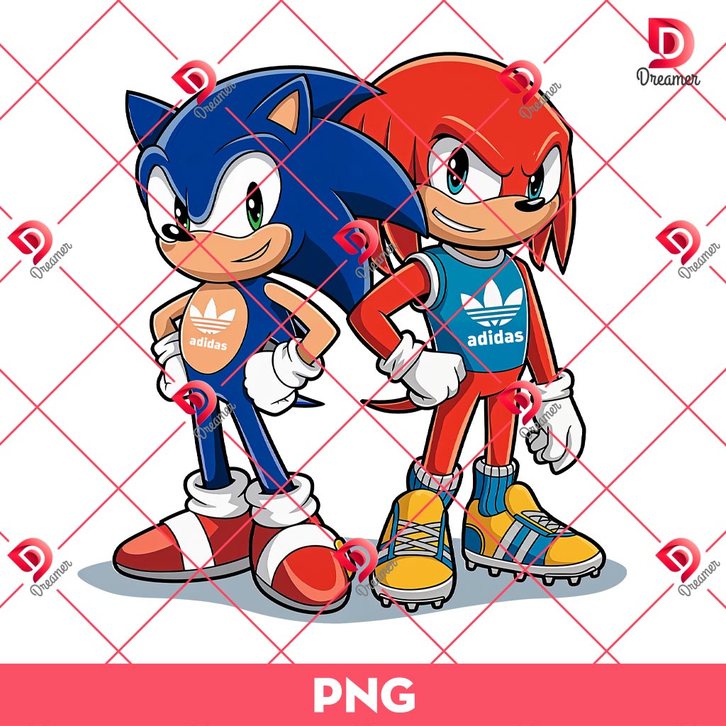 Sonic and Knuckles wearing Adidas uniform PNG, Adidas Fashion Sonic And Knuckles PNG