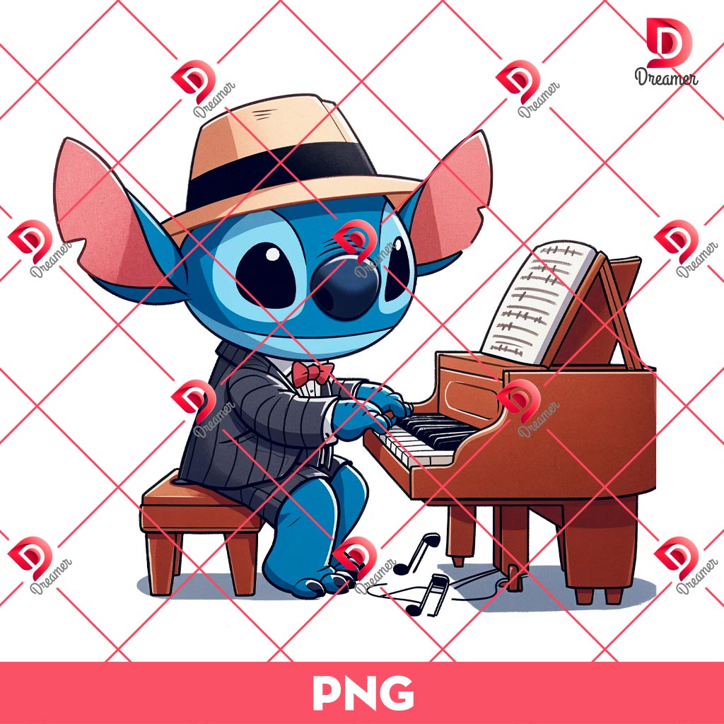 Stitch As A Piano Artist PNG, Stitch Working In The Arts PNG