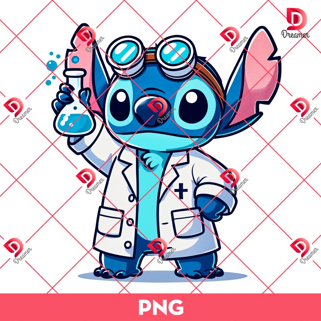 Stitch As A Scientist PNG, Stitch Conducting Scientific Research PNG