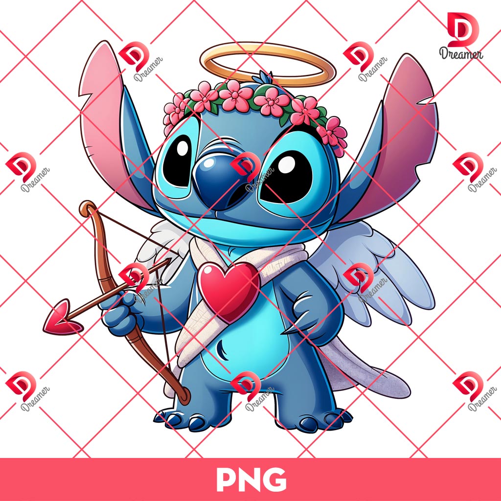 Stitch Cupid Angel PNG, Disney Stitch Valentine's Day PNG