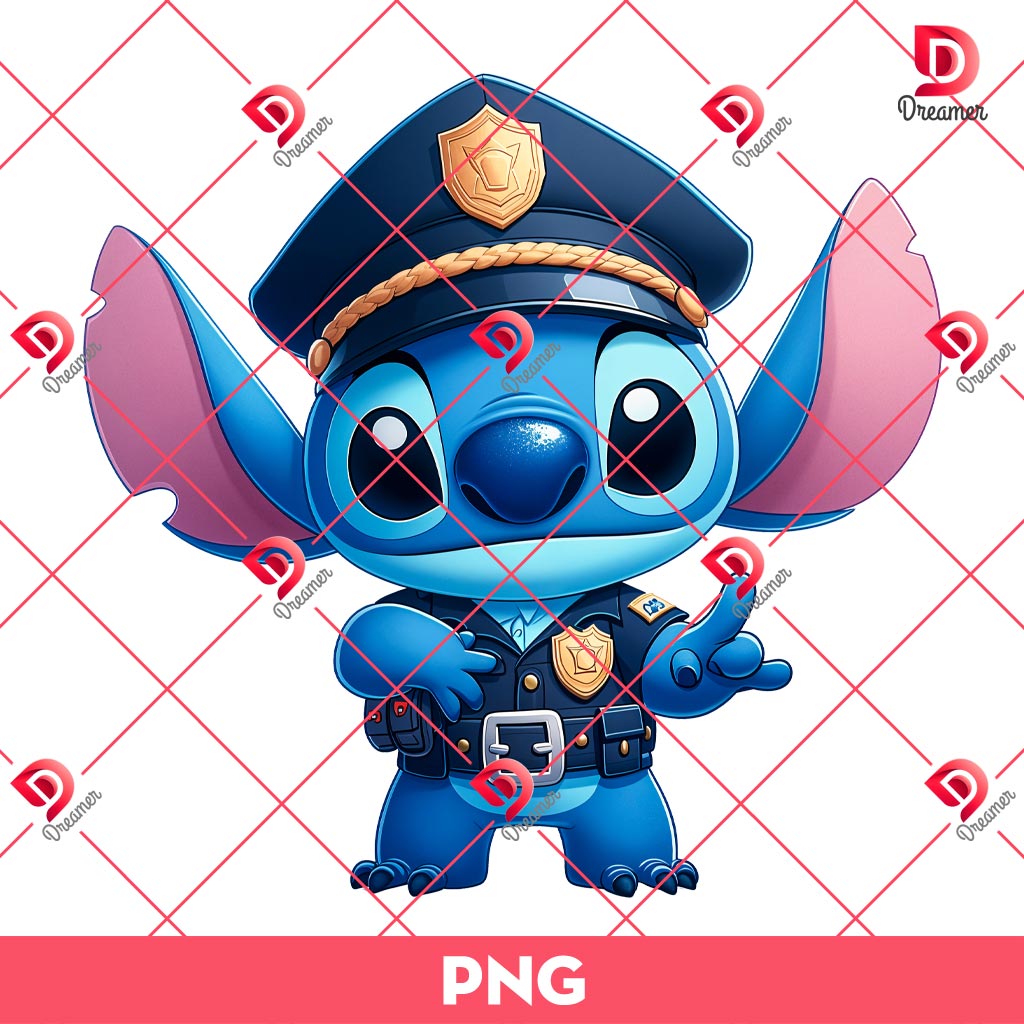 Stitch Police Officer PNG, Stitch At The Police Station PNG
