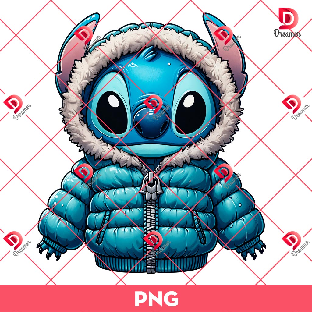 Stitch Wearing Puffer Jacket PNG, Winter Stitch PNG