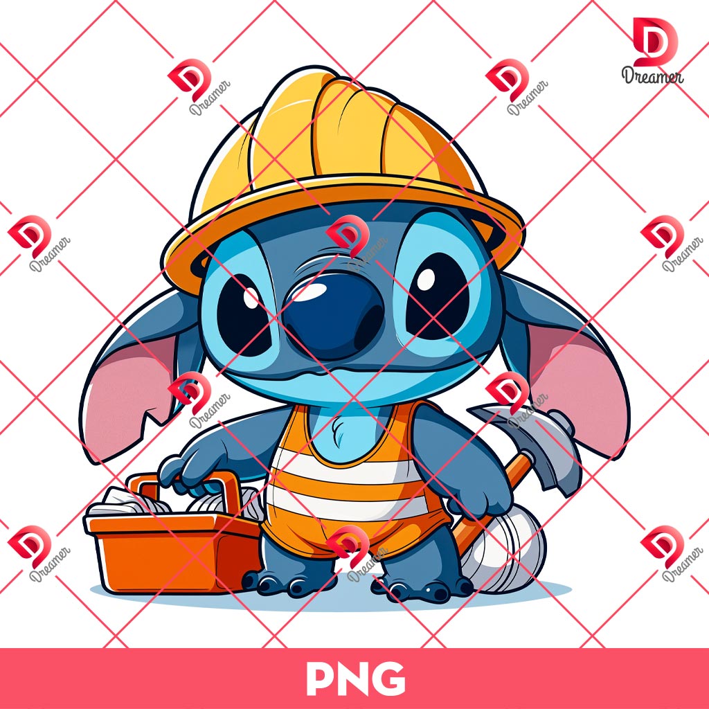 Stitch Working As A Builder PNG, Stitch's Careers PNG