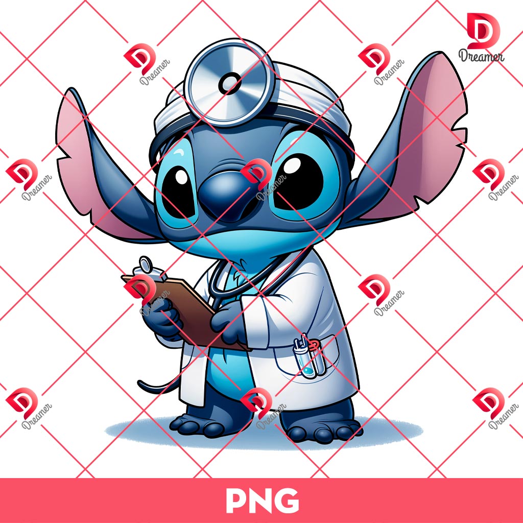 Stitch Works As A Doctor PNG, Stitch Is At The Hospital PNG