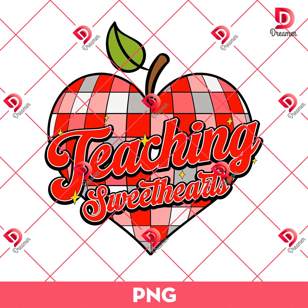 Teacher Valentine's Day PNG, Teaching Sweetheart Valentine Heart Apple Checkered PNG