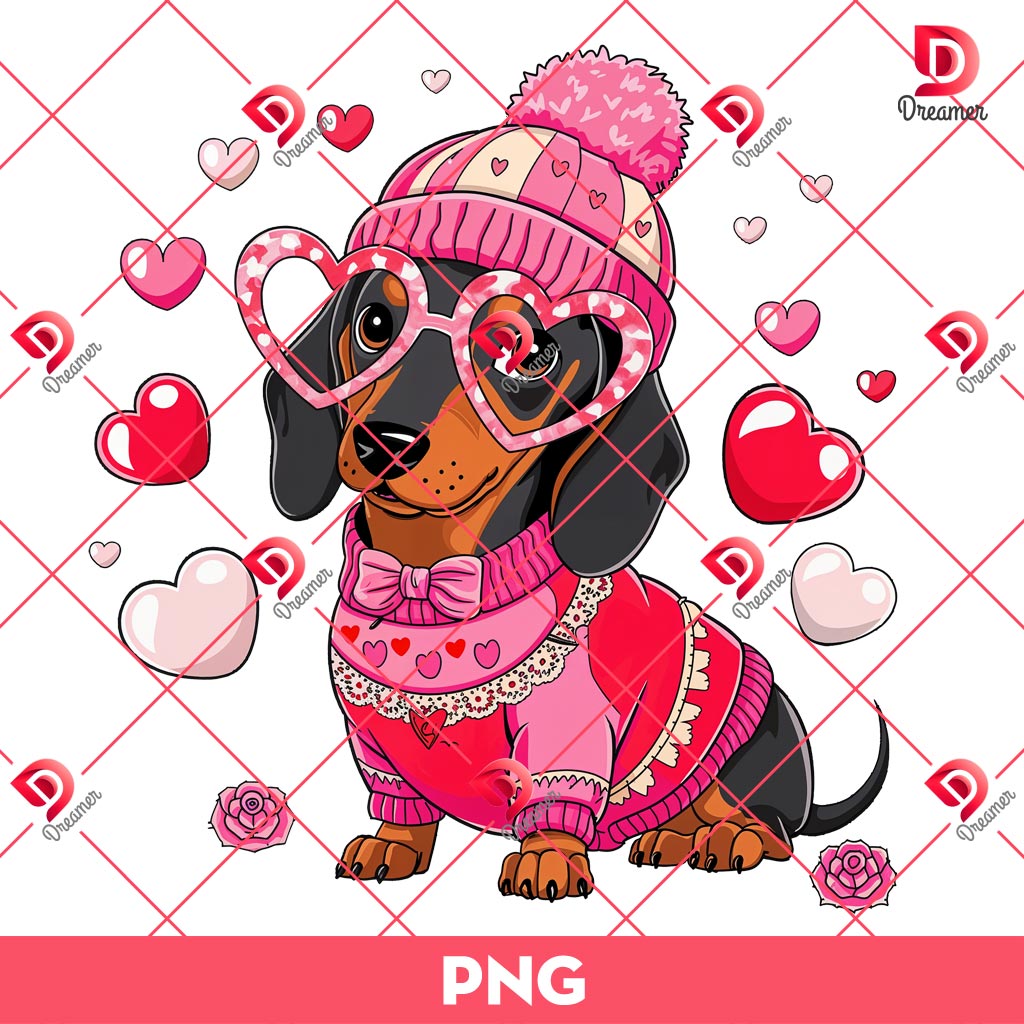 Valentine Dachshund Dog PNG, Sausage Dog PNG, Valentines Day Dog Mom PNG