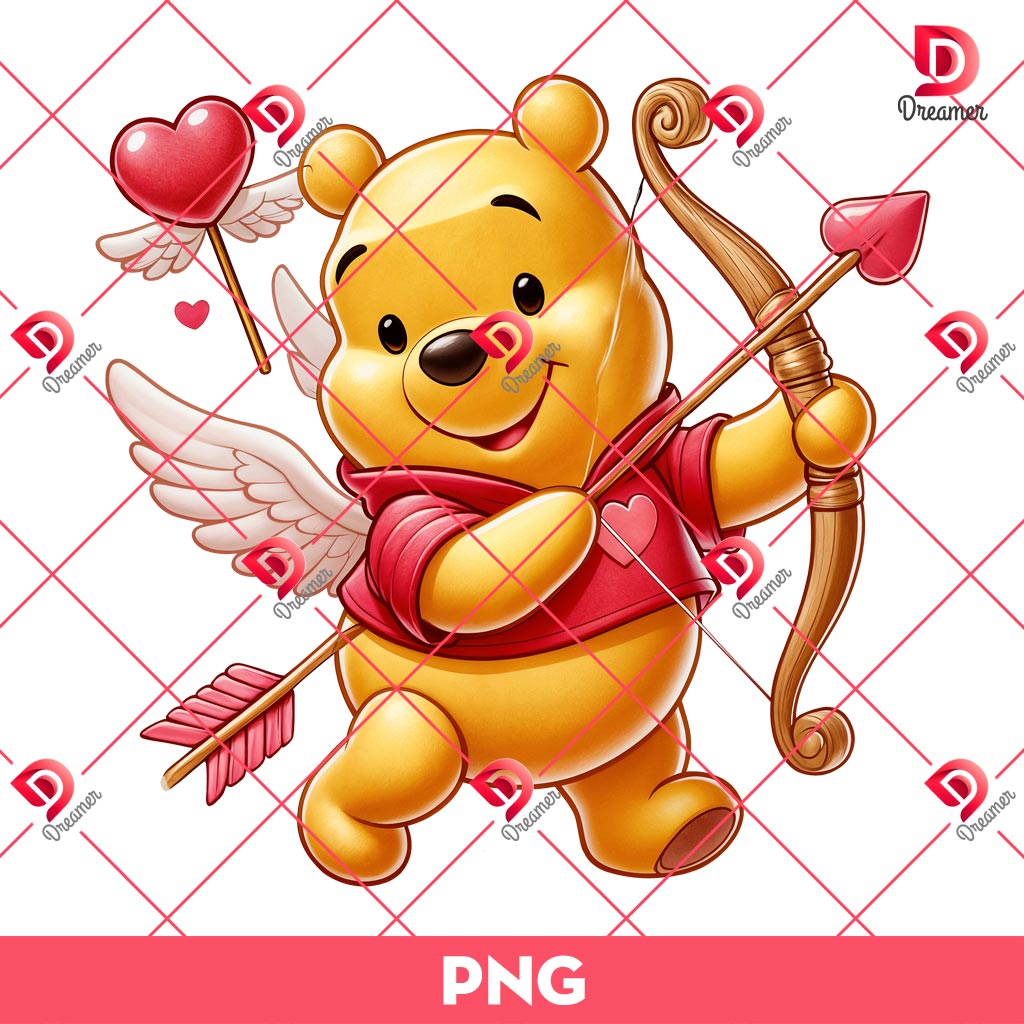Winnie The Pooh Cupid PNG, Disney Cartoon Pooh Bear Valentine PNG