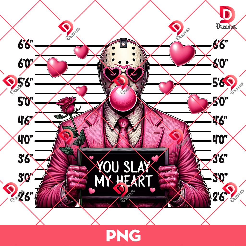 You Slay My Heart Jason Horrror Valentine PNG, Pink Horror Movie Lover PNG