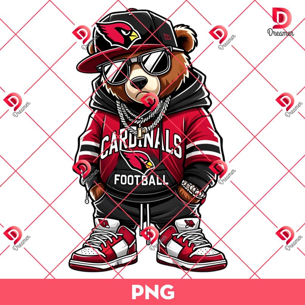 Arizona Cardinals Football Teddy Bear PNG, NFL Teddy Bear Cartoon Cardinals PNG