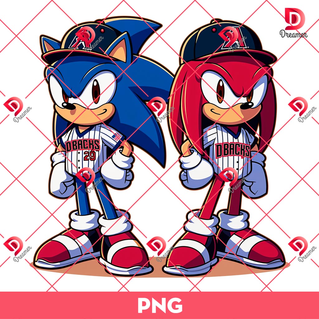 Arizona Diamondbacks Sonic Knuckles PNG, Baseball Sport Sonic PNG, MLB Arizona Diamondbacks Sonic And Knuckles Cartoon PNG