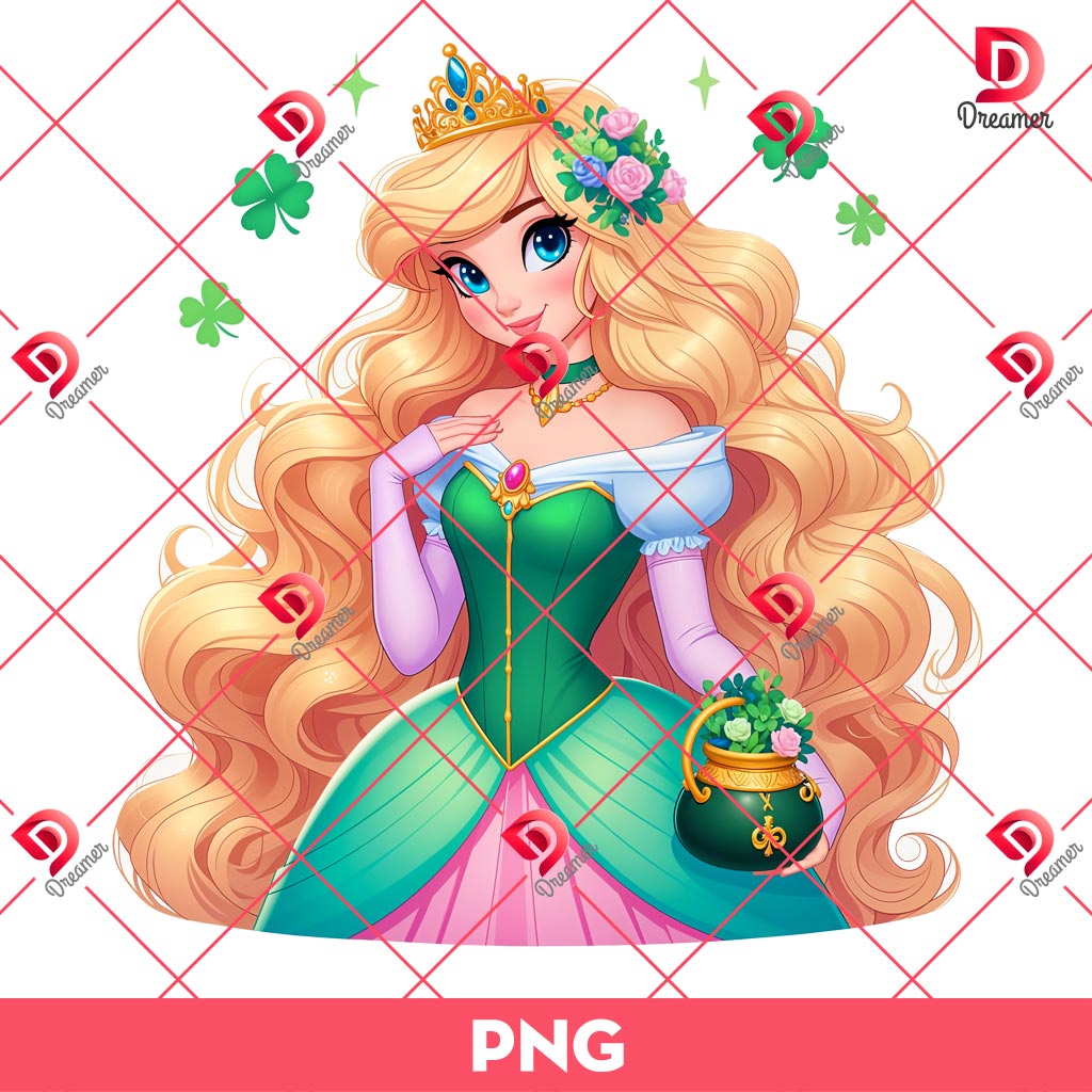 Aurora Princess St Patricks Day PNG, Disney Princess Shamrock PNG, Disney Aurora Princess St Patrick PNG