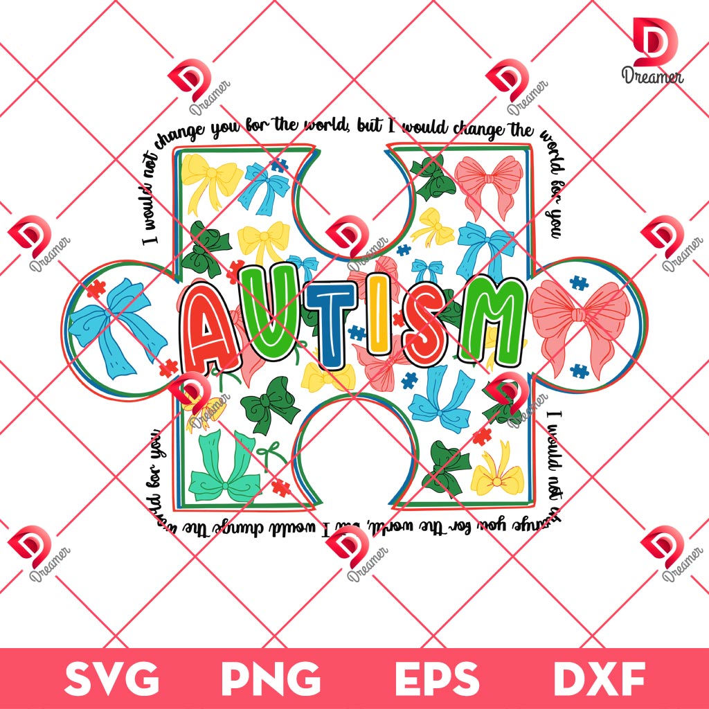 Autism Coquette Bow Puzzle SVG PNG, Colorful Coquette Bow Puzzle Autism Quote PNG SVG